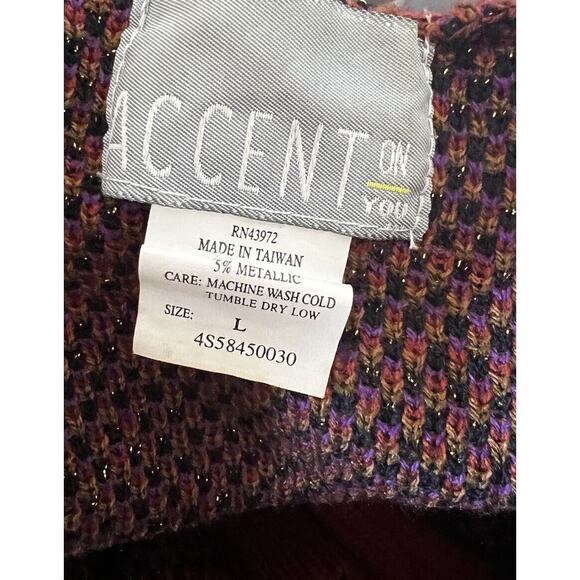 Accent Vintage Women L Open Long Cardigan Sweater Ikat Tawny Fall Metallic - Picture 8 of 8